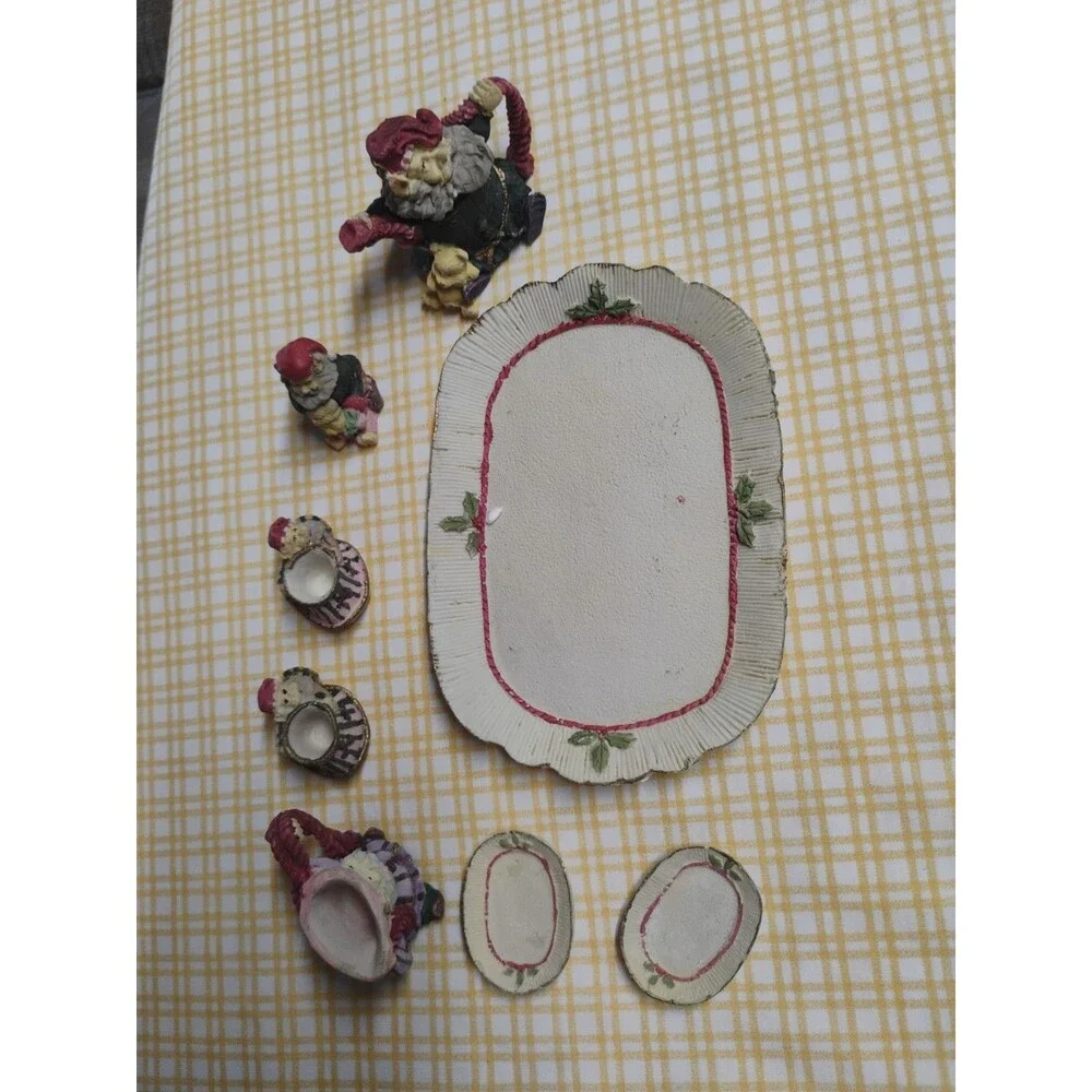 Miniature Tea Set Elves Christmas Polyresin  For replacement Parts